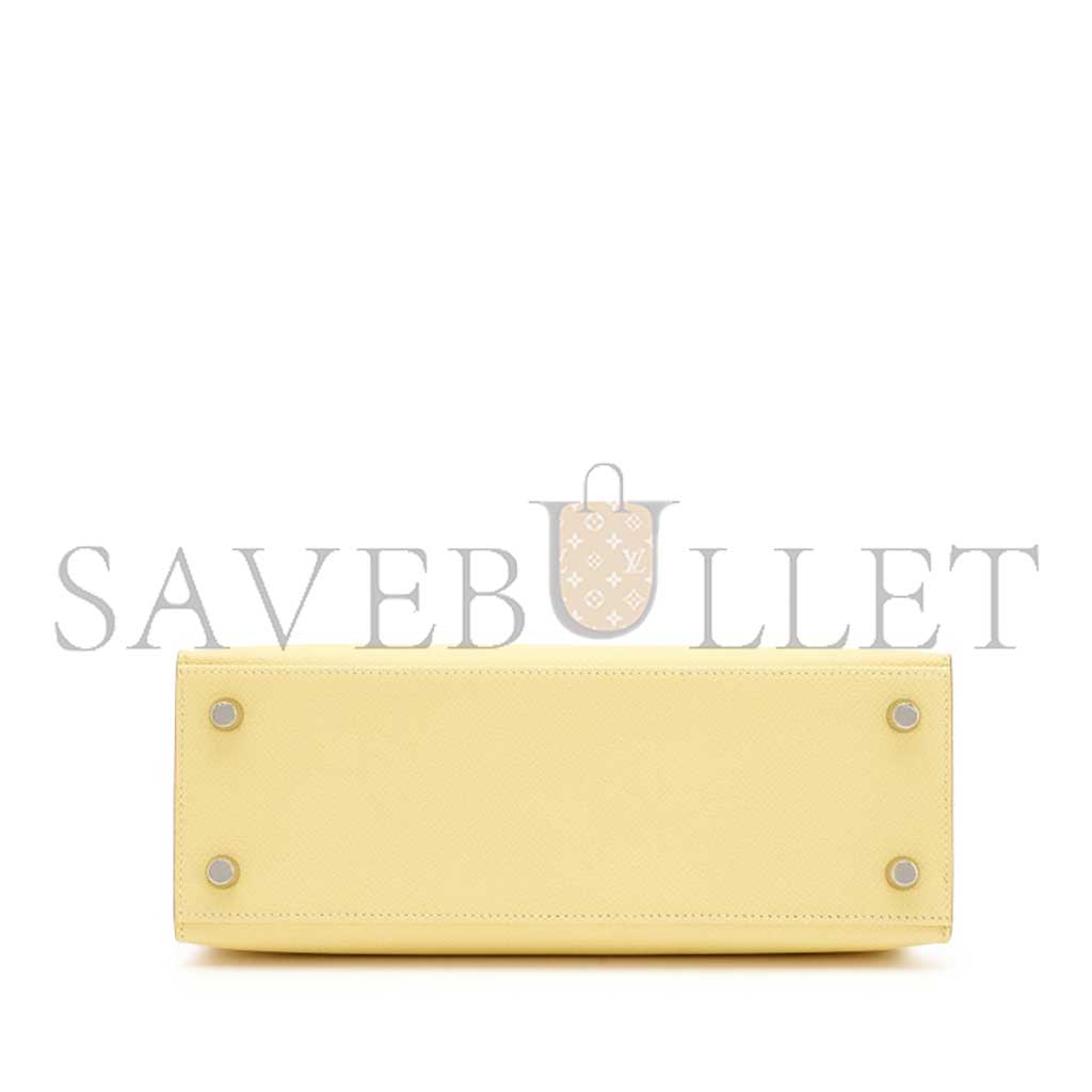 HERMÈS MASTER JAUNE POUSSIN EPSOM SELLIER KELLY 25 PALLADIUM HARDWARE (25*17*7cm)